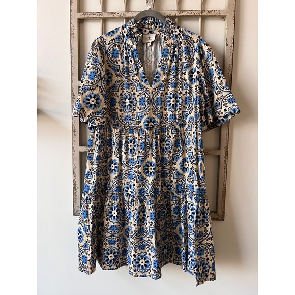 Tuckernuck Golden Medallion Crawford Dress Size Large Blue Cotton Mini - Picture 5 of 8